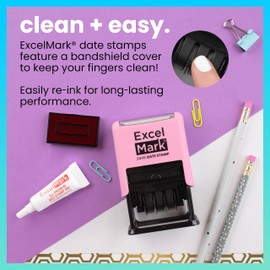 ExcelMark 2445 Date Stamp – Perfect for Shipping, Receiving, Expiration and Due Dates (Red Ink, Pink Mount)