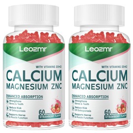 Calcium Magnesium Zinc Gummies with Vitamin D3 & K2 - High Potency Enhanced Absorption -120 Strawberry Gummies Flavored