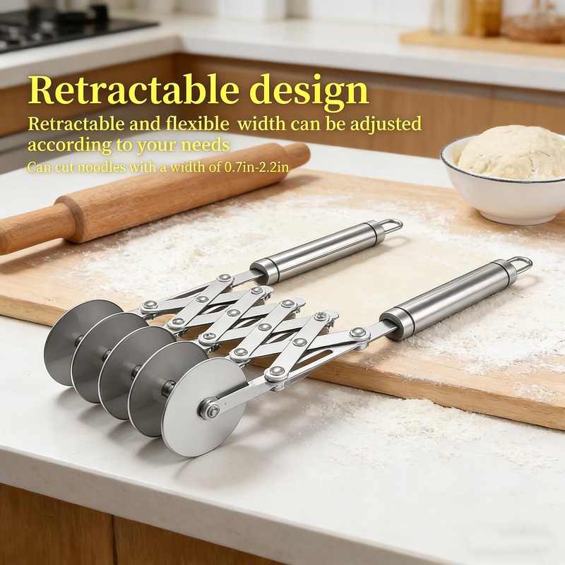 Wheel Adjustable Pasta Cutter with Handle - Stainless Steel Multi-Tool
