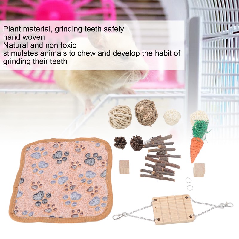 12Pcs Hamster Toy Set Natural Safe Hand Woven Teeth Grinding