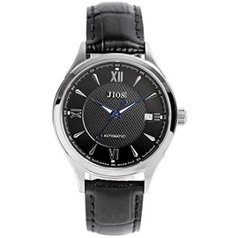 JIOS Automatic Watch, Made in Japan, Genuine Leather Belt, Made in Japan, Sapphire Glass (Black x Blue Hands x Black Croco Embossed Strap), Classic