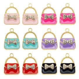 JJGQAZ 24pcs Mixed Colors Fashion Women Purse Bag Enamel Pendants Charms Gold Plated Ornaments for Necklace Bracelet Earring DIY Jewellery Making Supplies