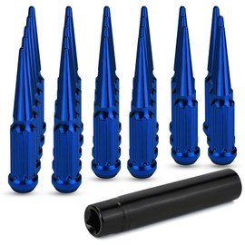 MEILUNBS 24PCS M14x1.5 Spike Lug Nuts, 4.4" Tall Acorn Style with Socket Key – Compatible with Chevy Silverado, Ford F-Series, GMC, Blue