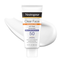 Neutrogena Clear Face Liquid Lotion Sunscreen for Acne-Prone Skin, Broad Spectrum SPF 50 UVA/UVB Protection, Fragrance & Oxybenzone Free Facial, Non-Comedogenic, Unscented, 3 Fl Oz