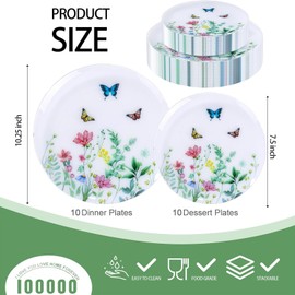 I00000 20Pcs Wildflower Plastic Plates,Spring Party Decorations,Butterfly Floral Plastic Dinnerware Set Include 10Pcs Dinner and 10 Pcs Dessert Plates for Mother's Day Dinner Party Supplies