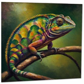 Chameleon Greeting Card Animal Impressionism Art 145mm x 145mm