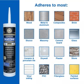 GE Supreme Silicone Caulk for Window & Door - 100% Waterproof Silicone Sealant, 7X Stronger Adhesion, Freeze & Sun Proof - 2.8 fl oz Tube, Clear, 12 Pack