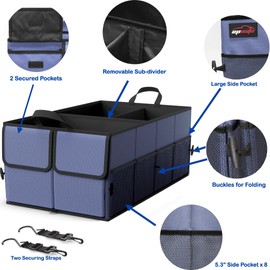 EPAuto 3-Compartment Cargo Trunk Storage Organizer, Blue
