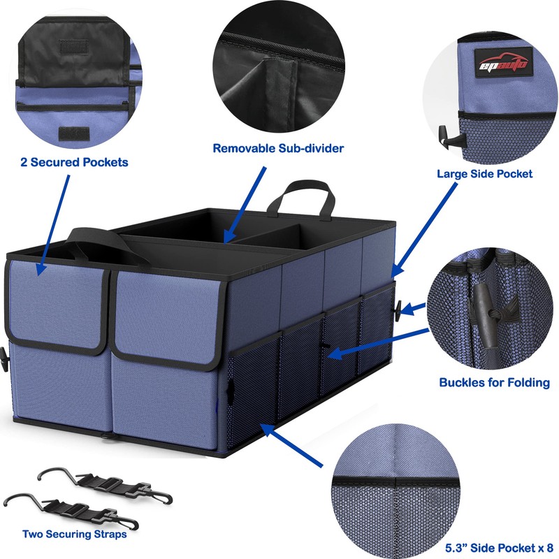 EPAuto 3-Compartment Cargo Trunk Storage Organizer, Blue