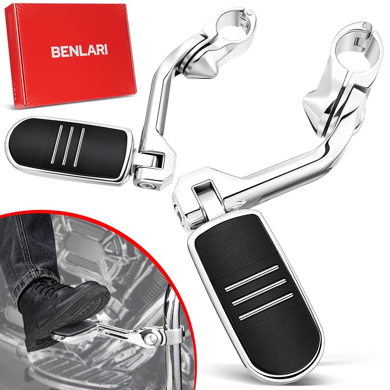 Benlari Highway Pegs, 1.25" Highway Foot Pegs Long Angled Stainless