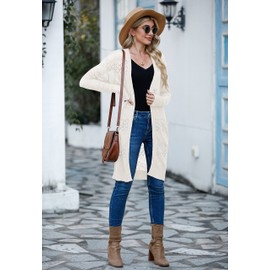 GRECERELLE Womens Lightweight Summer Long Cardigans Long Sleeve Casual Crochet Open-Front Sweater with Pockets, White, X-Large