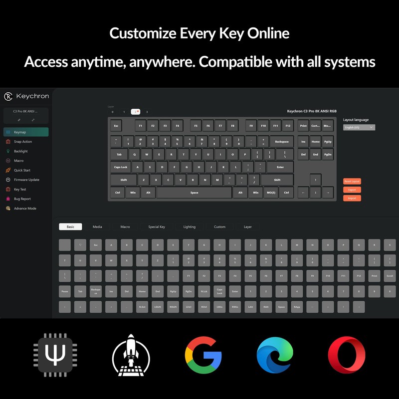 Keychron C3 Pro TKL 80% Wired Mechanical Keyboard, 8K Polling