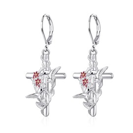 TALYKONG Hummingbird Earrings for Women Dangle Hummingbird Cross Leverback Earrings Jewelry Gifts for Women