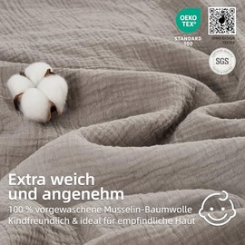 Muslin Bed Linen 135 x 200 cm 4-Piece Oeko-Tex Bed Linen Cotton Brown Extra Soft and Breathable Bed Linen Sets 4-Piece 2 Duvet Covers 135 x 200 + 2 Pillowcases 80 x 80 cm All with Zip
