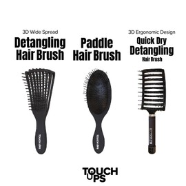 TouchDown Paddle Brush Flexible Bristle Wet or Dry Damp Styling Hair Brush Add Volume Detangle and Smooth (Black)