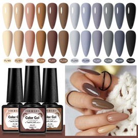 Four Lily 12 Colors Gel Nail Polish Set, Nude Brown Neutral Grey Gel Polish Gray Taupe Dark Cloud Skin Tones Nail Polish Kit All Seasons Nail Art Manicure DIY for Home Salon