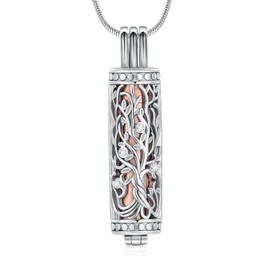 Minicremation Cremation Urn Pendant Necklace with Hollow Cylinder Vial Keepsake Urn Cremation Jewellery Memorial Lockets for Ashes for Women Men, Cubic Zirconia Stainless Steel Stone, Diamond Zircon