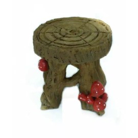 Georgetown Home & Garden Fairy Garden Wood Stool,  1" Brown Forest Stool,  Stool with Red Mushrooms