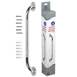 Dynarex Chrome Knurled Grab Bar-18 Inch, Stainless Steel with Textured, Non-Slip Surface in The Center of The Safety Rail, Weight Capacity of 300 Pounds, Silver, 1-Chrome Knurled Grab Bar-18 inch