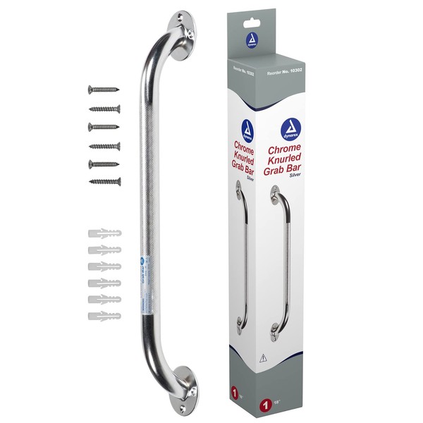 Dynarex Chrome Knurled Grab Bar-18 Inch, Stainless Steel with Textured,