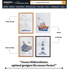 Pandawal Ahoi Poster Set of 4 DIN A4 Children's Pictures for Boys and Girls Children's Room Decoration Blue Maritime with Sea Seagulls Ship Lighthouse Submarine T18