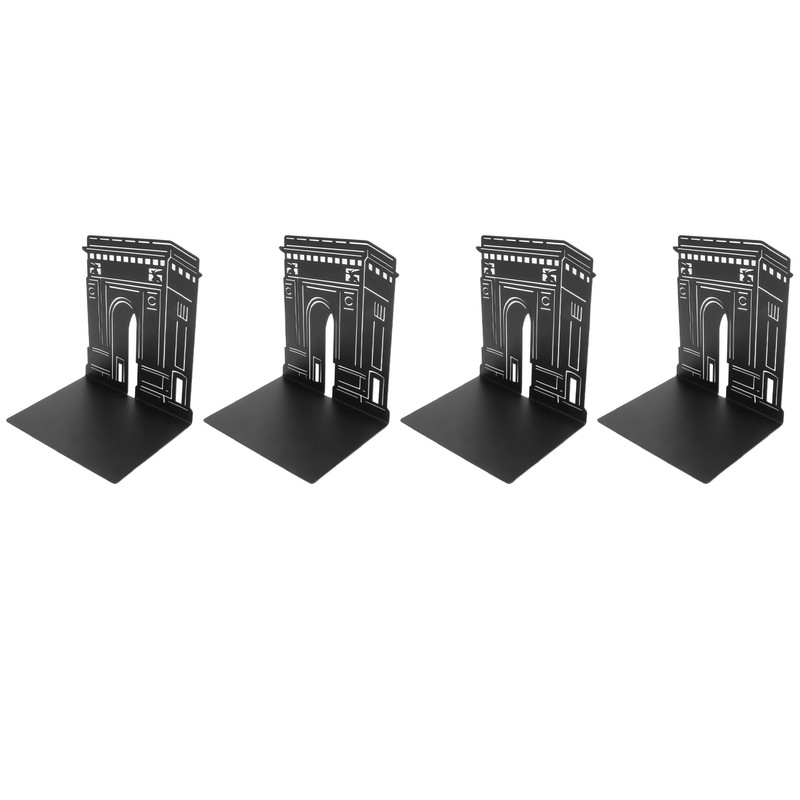 4 Pcs Metal Bookends Anti Slip Exquisite Unique Design Black