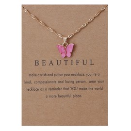 RIXERKOC Acrylic Butterfly Pendant Necklace Adjustable Butterfly Chain for Women Girls Colourful Jewellery Gift for Birthday Mother's Day Christmas, Unit size, Metal, Not Applicable