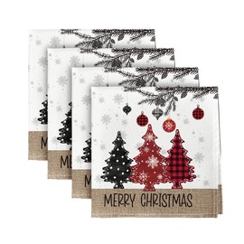 Horaldaily Christmas Cloth Napkins 18 x 18 Inch, Christmas Ball Ornaments Pine Snow Party Dinner Decoration Washable Napkins Set of 4
