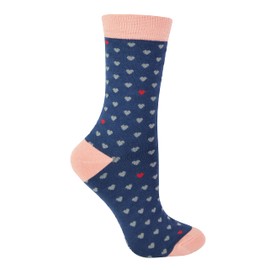 Miss Sparrow Ladies Novelty Bamboo Socks Funny Patterned Socks for Her | Breathable & Soft (as8, alpha, one_size, regular, regular, Hearts (Navy), 4-7)