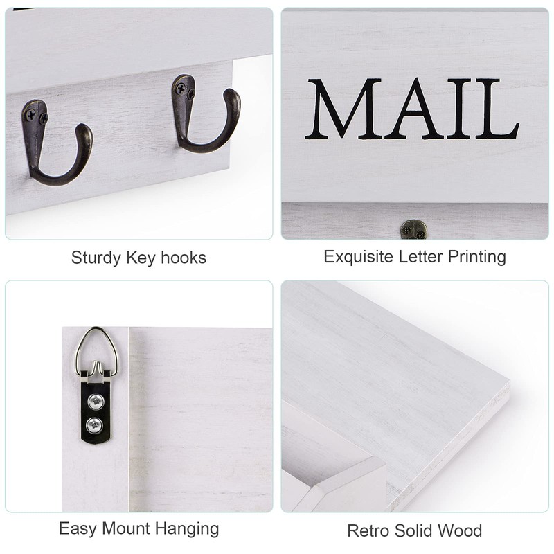DLQuarts Mail Organizer with Key Holder for Wall Decorative Mail