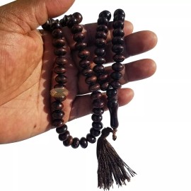 Large Wooden Misbaha Prayer Beads 8x11mm Dark Brown Boxwood Muslim Necklace