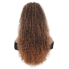 Youthfee 27” Drawstring Ponytail Deep Curly Heat Resistant Human Hair Blended Instant Clip Ponytail Extension Protective Style Brown Afro Kinky Curly Hair Pieces for Women