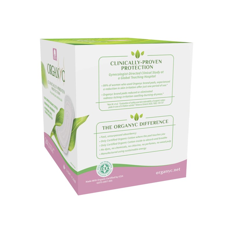 ORGANYC Hypoallergenic 100% Organic Cotton Panty Liners, 24-count Boxes (Pack