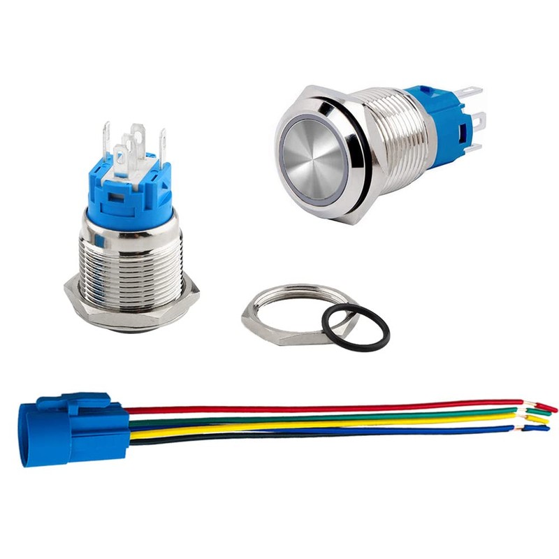 Aiqeer 2 Pcs 19 mm Momentary Push Button Switch, 12V