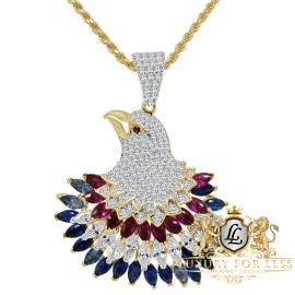 Usdiamondking Multi Tone Genuine Real Silver American Eagle Charm Peacock Pendent Chain Set