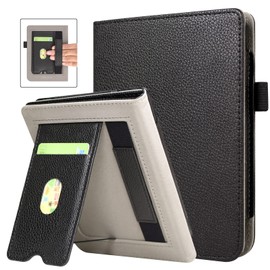 DMLuna Case for Kobo Clara BW (Model N365) / Clara Colour (Model N367) / Clara 2E, Hands-Free Stand Premium PU Leather Cover with Auto Sleep/Wake Function, Hand Strap and Card Slot, Black