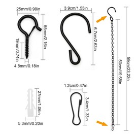 FL HUA 6 x Hanging Chains 50 cm, Metal Hanging Chain with 2 Ceiling Hooks, Black Chain for Planter, Bird Feeders, Lamps