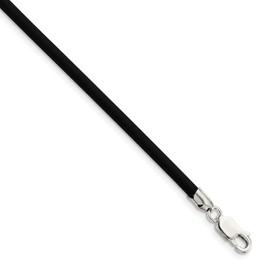 Sonia Jewels Real 925 Sterling Silver 20inch 3mm Black Rubber Cord Necklace Chain
