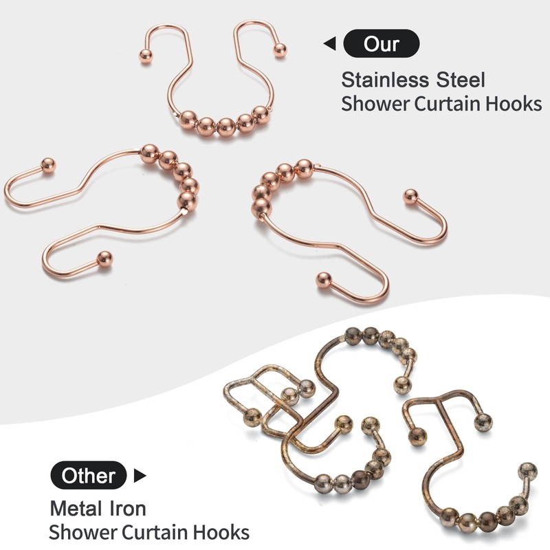 Goowin Shower Curtain Hooks, 12 Pcs Shower Curtain Rings, Stainless