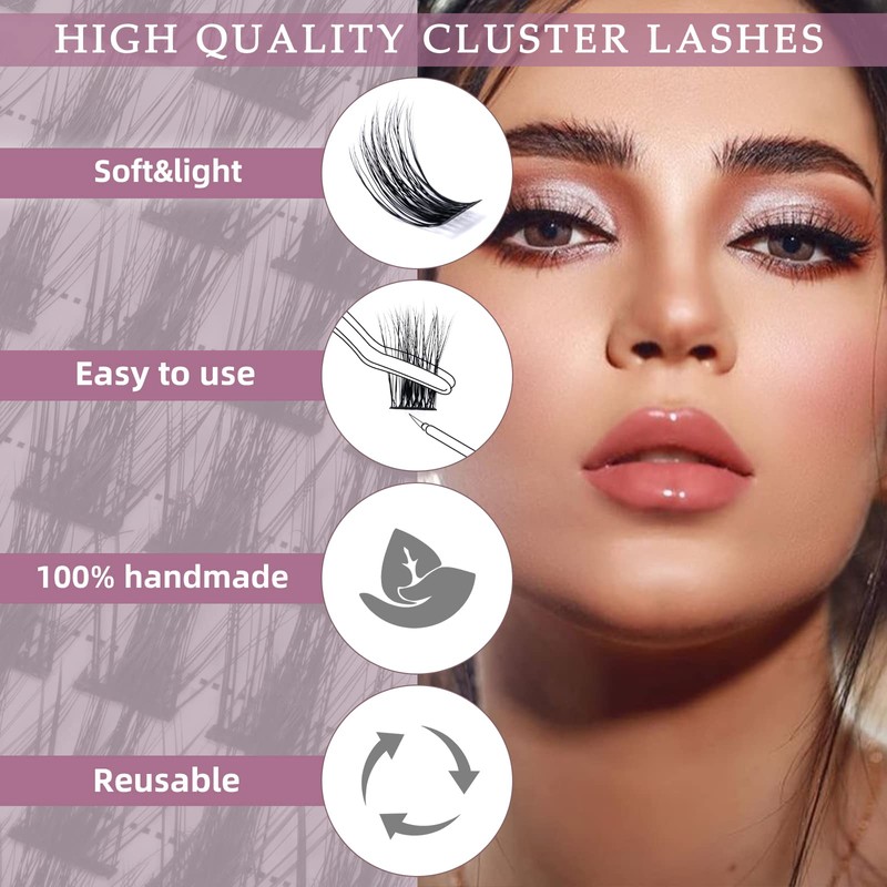 Individual Eyelashes, QUEWEL, Individual Eyelash Clusters, Lashes, C Curl, 10