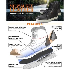 Milwaukee Leather MBM9004WP Men's Waterproof Black Leather Motorcycle Reinforced Street Riding Shoes w/Ankle Support - 9