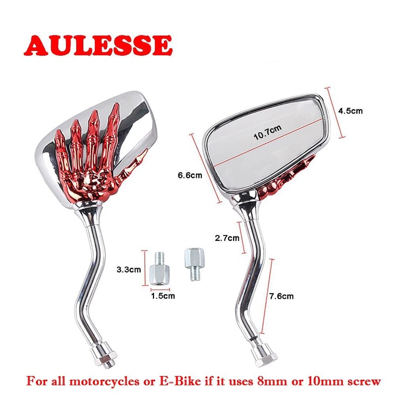AULESSE 1 Pair Left Right Universal Motorcycle Scooter Chrome Skull