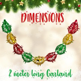2M Each 5Pcs Christmas Hanging Foil Xmas Decorations, Foil Snowflakes Xmas Garlands Wall Ceiling, Christmas Home Décor Party Supplies (Red,Green,Gold)
