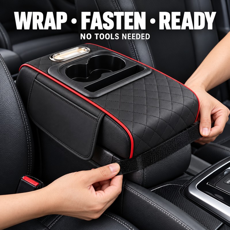 Car Center Console Armrest Storage Box with Heightening Cushion and