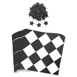 20 Sheets of Black and White Plaid Tissues, 1 Pack of Black Star Sprink Confetti, Creative Dining Table Decoration, Absorbent Napkin, Festive Party Decoration