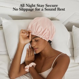 Satin Bonnet Silk Bonnet for Sleeping Women Double Layer Hair Bonnet Wrap Sleep Cap Gifts for Women Curly Hair Champagne