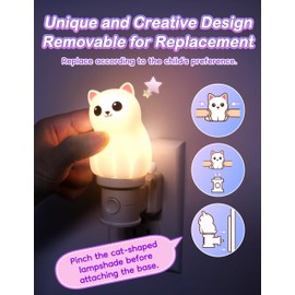 KINDEEP Kids Night Lights for Bedroom: RGB & Soft White with Dusk to Dawn Sensor, Detachable Cute Animal Night Light for Baby Nursery, Kids Room Decor 2 Pack (Two White Persian Cats)