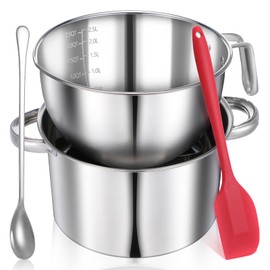 304 Stainless Steel Double Boiler Set - 2.6QT Melting Bowl with Scale and Handle - 4.2QT Dual-Handle Pot - Stackable Water Bath Melting Pot Set for Butter, Chocolate, Wax, Sugar, Candle