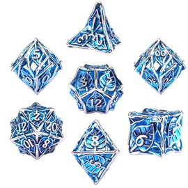 SIQUK 7-Piece DND Dice Set, Metal Dice Game, Polyhedral Dice, Hollow Game Dice, Dungeons and Dragons Dice for D&D, MTG, RPG (Blue & Silver)