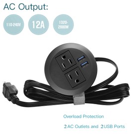 Desk Power Grommet Outlet, Recessed Power Strip Socket with USB, Connect 2 Plug, Power Station Center for Furniture Conference Room Office Kitchen Table